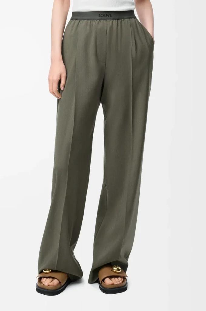 Pantalon en laine vert kaki
