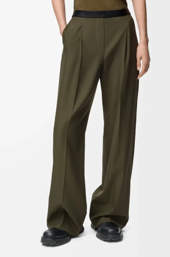 Pantalon en laine vert kaki
