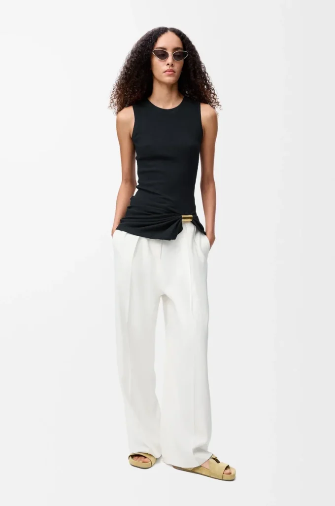Pantalon en viscose mélangée stretch Blanc