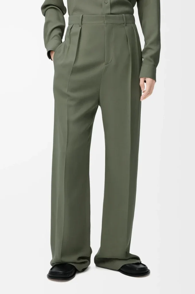 Pantalon en viscose mélangée vert kaki