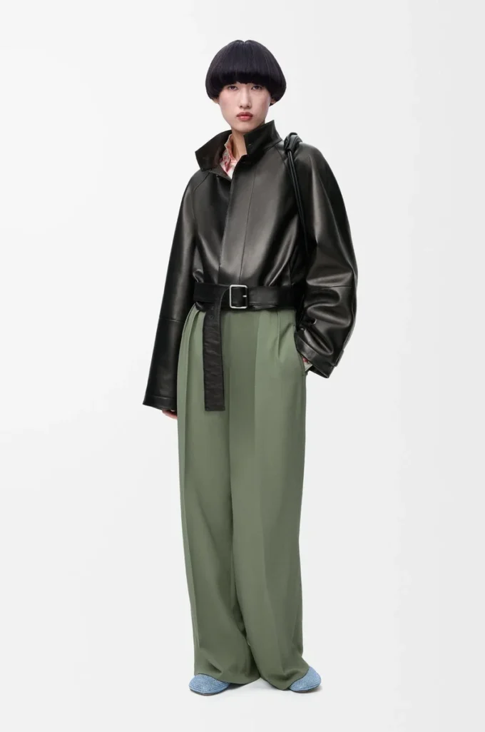 Pantalon en viscose stretch vert kaki clair