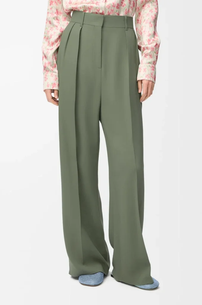 Pantalon en viscose stretch vert kaki clair