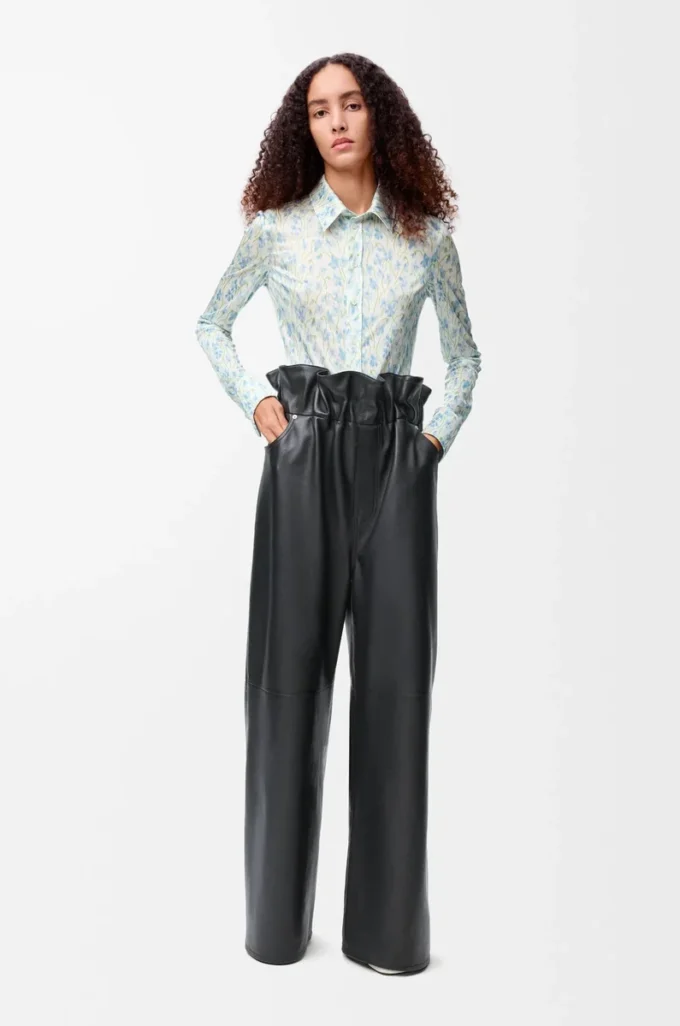 Pantalon flamenco en cuir d&rsquo;agneau nappa Noir