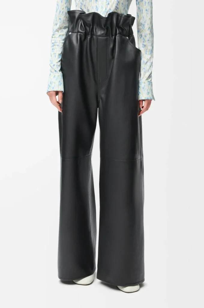 Pantalon flamenco en cuir d&rsquo;agneau nappa Noir