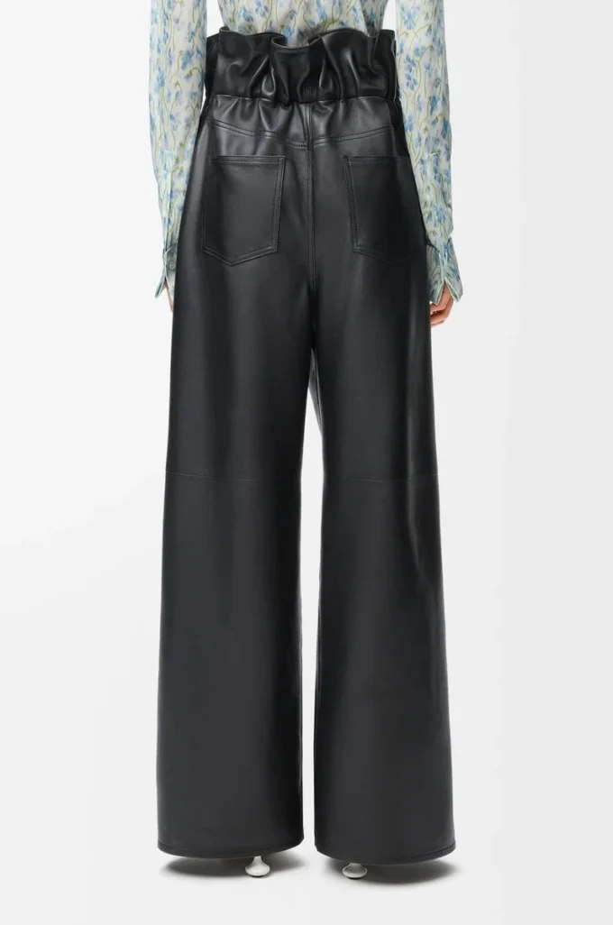 Pantalon flamenco en cuir d&rsquo;agneau nappa Noir
