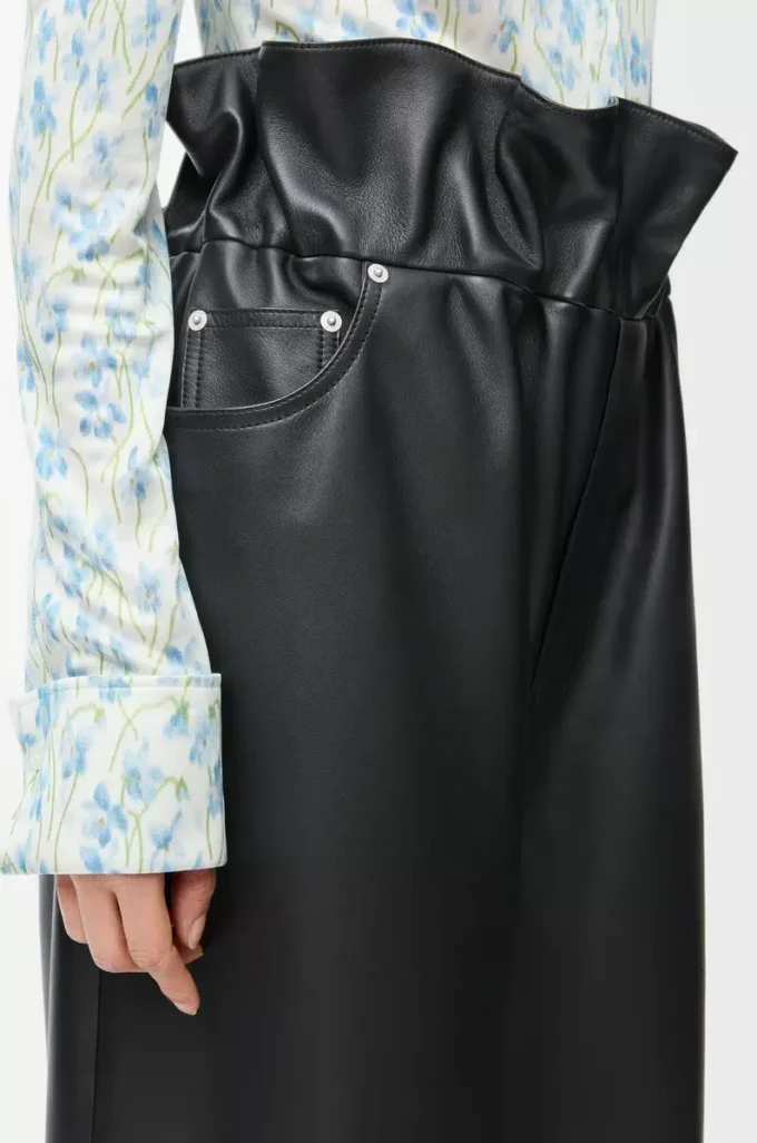 Pantalon flamenco en cuir d&rsquo;agneau nappa Noir