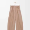 Pantalon large en cuir d&rsquo;agneau nappa Beige
