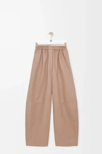 Pantalon large en cuir d&rsquo;agneau nappa Beige