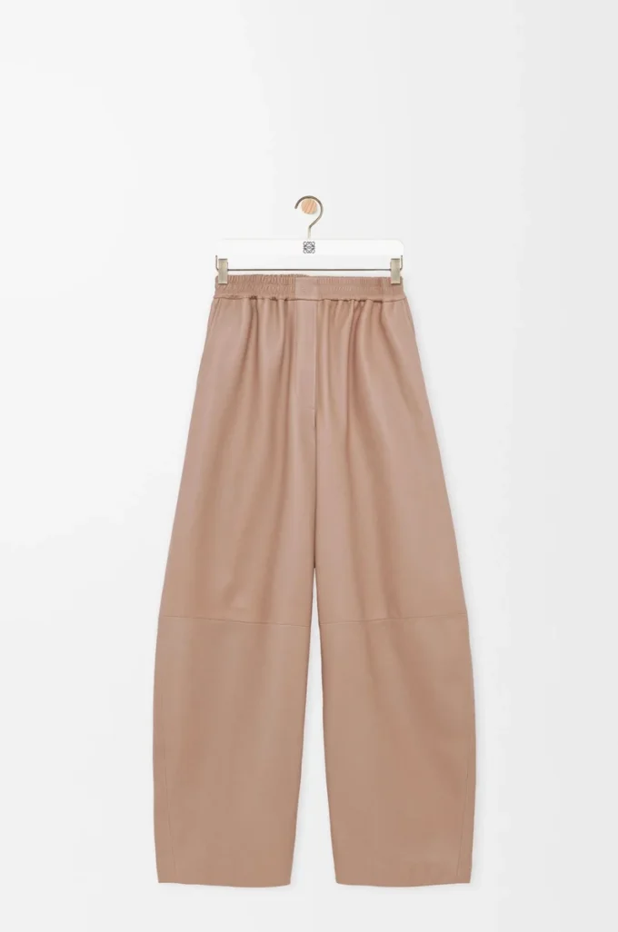 Pantalon large en cuir d&rsquo;agneau nappa Beige