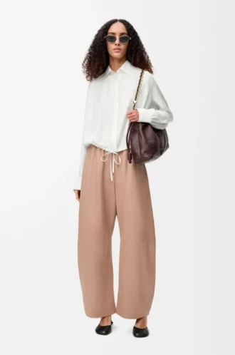 Pantalon large en cuir d&rsquo;agneau nappa Beige