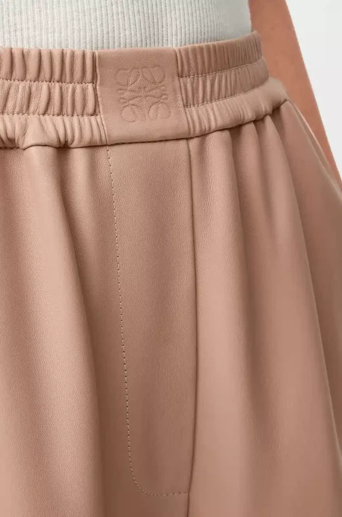 Pantalon large en cuir d&rsquo;agneau nappa Beige