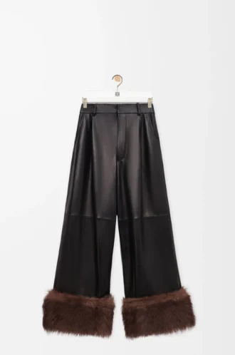 Pantalon à revers en cuir d&rsquo;agneau nappa Noir