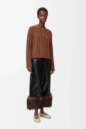Pantalon à revers en cuir d&rsquo;agneau nappa Noir