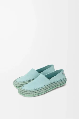 Pantoufles Rio en daim et raphia Bleu clair