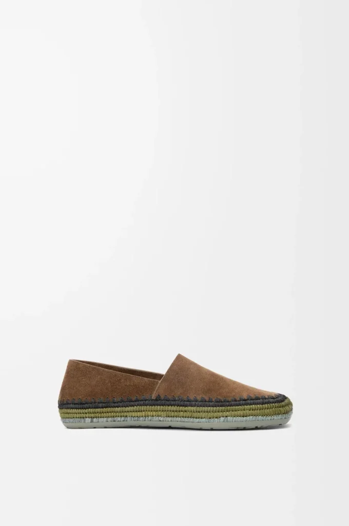 Pantoufles Rio en daim et raphia marron