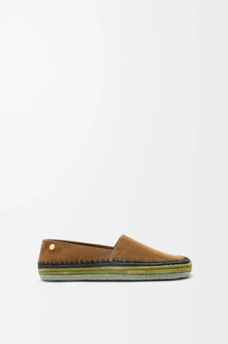 Pantoufles Rio en daim et raphia marron