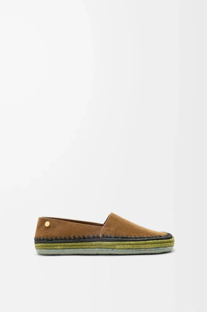 Pantoufles Rio en daim et raphia marron