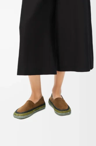 Pantoufles Rio en daim et raphia marron