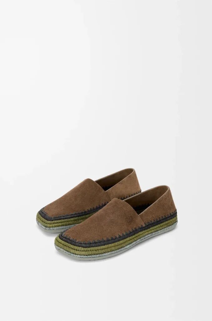 Pantoufles Rio en daim et raphia marron