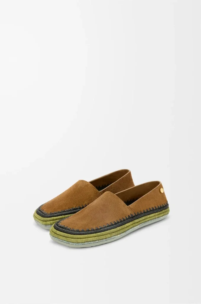 Pantoufles Rio en daim et raphia marron