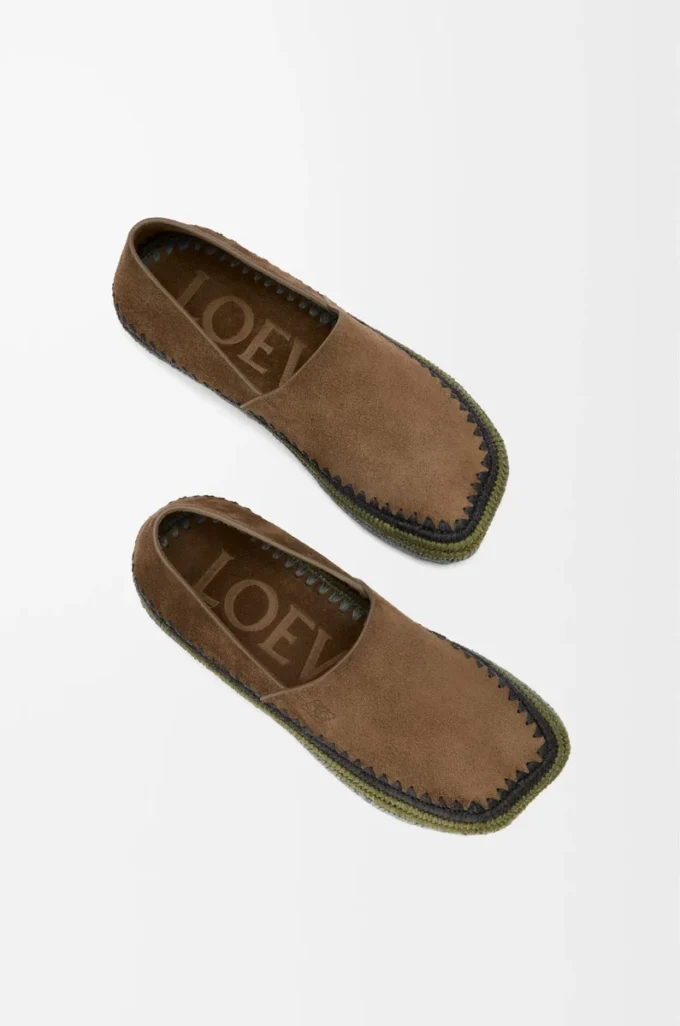 Pantoufles Rio en daim et raphia marron