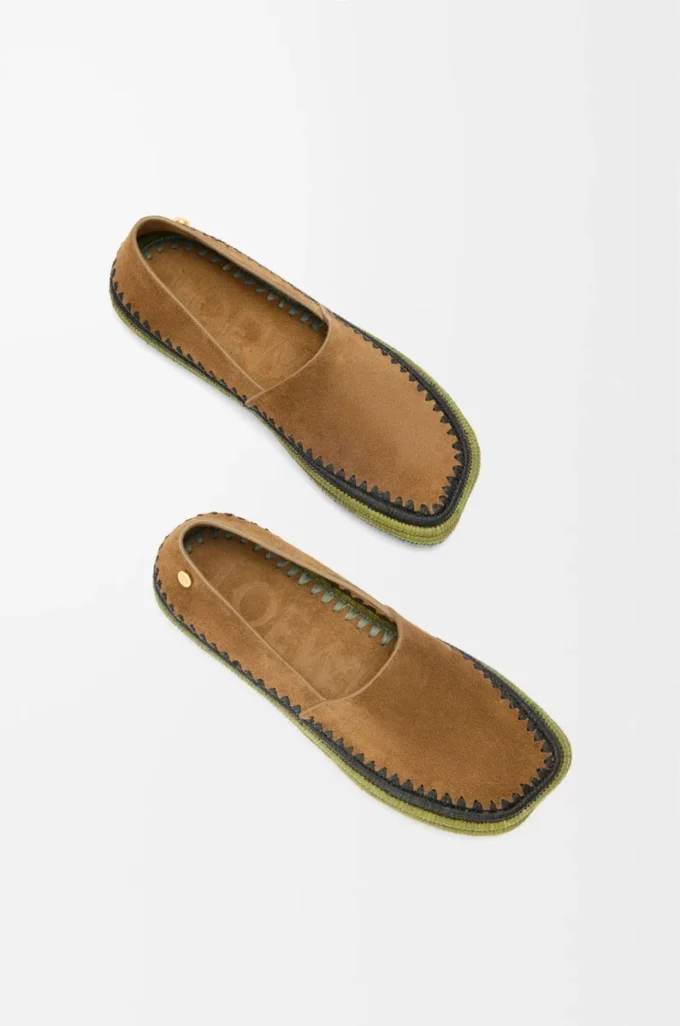 Pantoufles Rio en daim et raphia marron