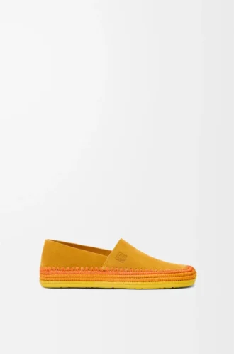 Pantoufles Rio en daim et raphia Orange