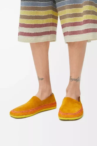 Pantoufles Rio en daim et raphia Orange