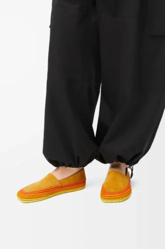 Pantoufles Rio en daim et raphia Orange
