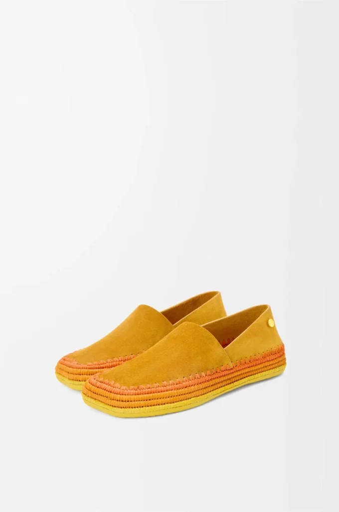 Pantoufles Rio en daim et raphia Orange
