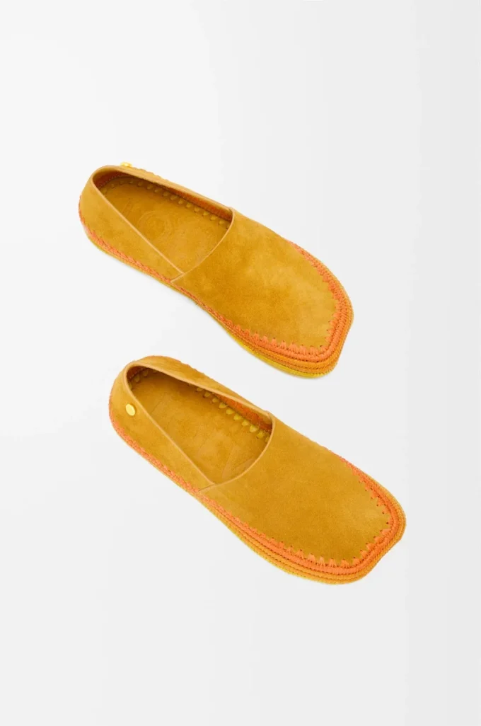 Pantoufles Rio en daim et raphia Orange