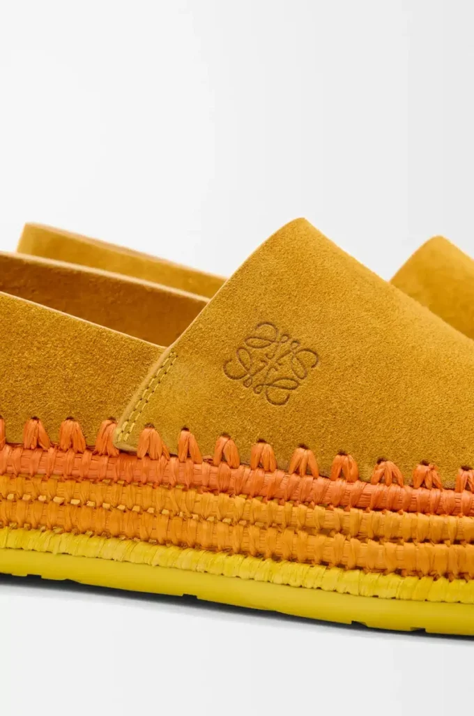 Pantoufles Rio en daim et raphia Orange