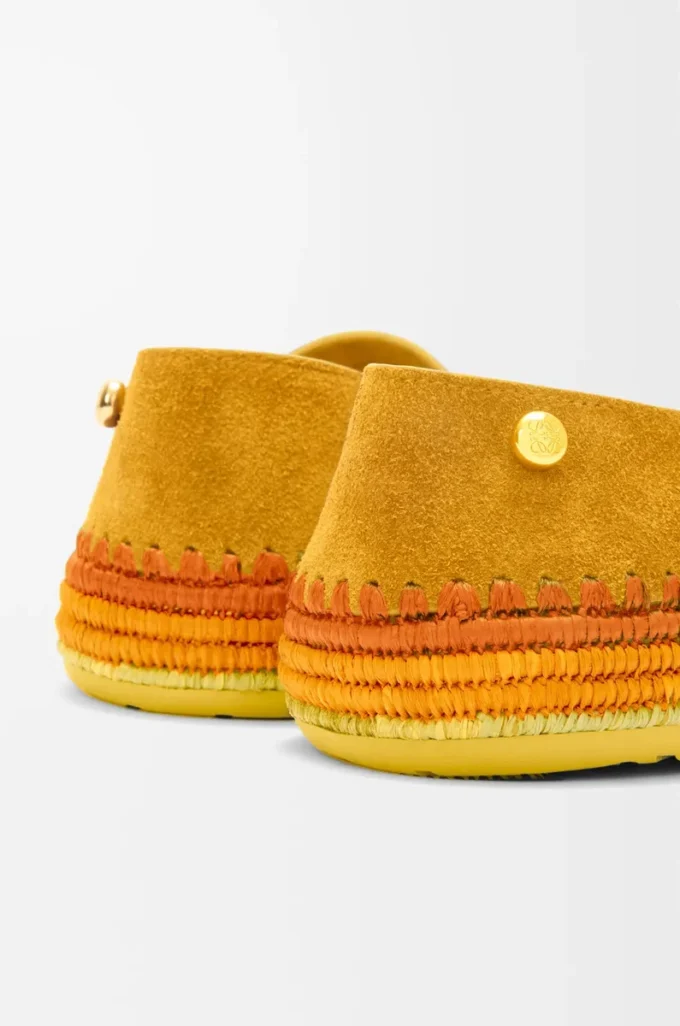 Pantoufles Rio en daim et raphia Orange