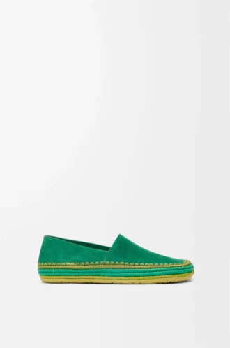 Pantoufles Rio en daim et raphia Vert