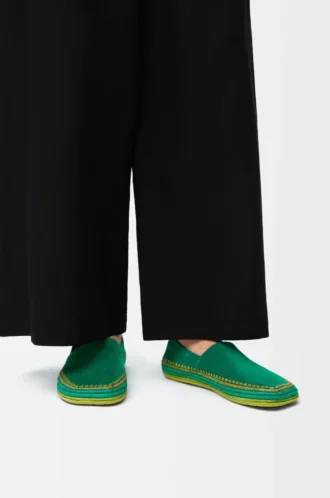 Pantoufles Rio en daim et raphia Vert