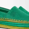 Pantoufles Rio en daim et raphia Vert