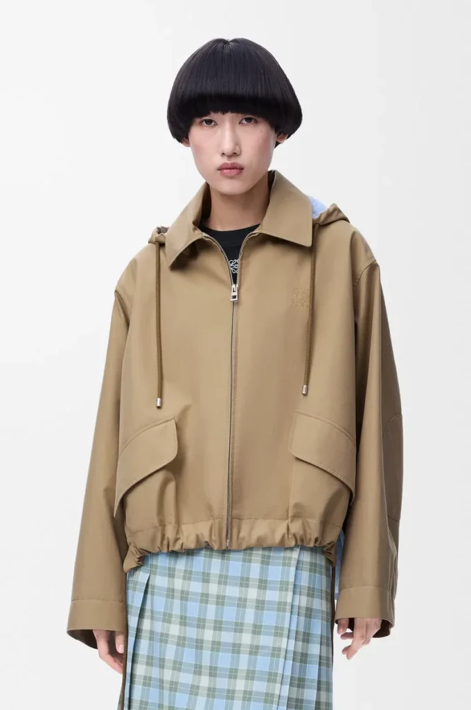 Parka à capuche en coton beige