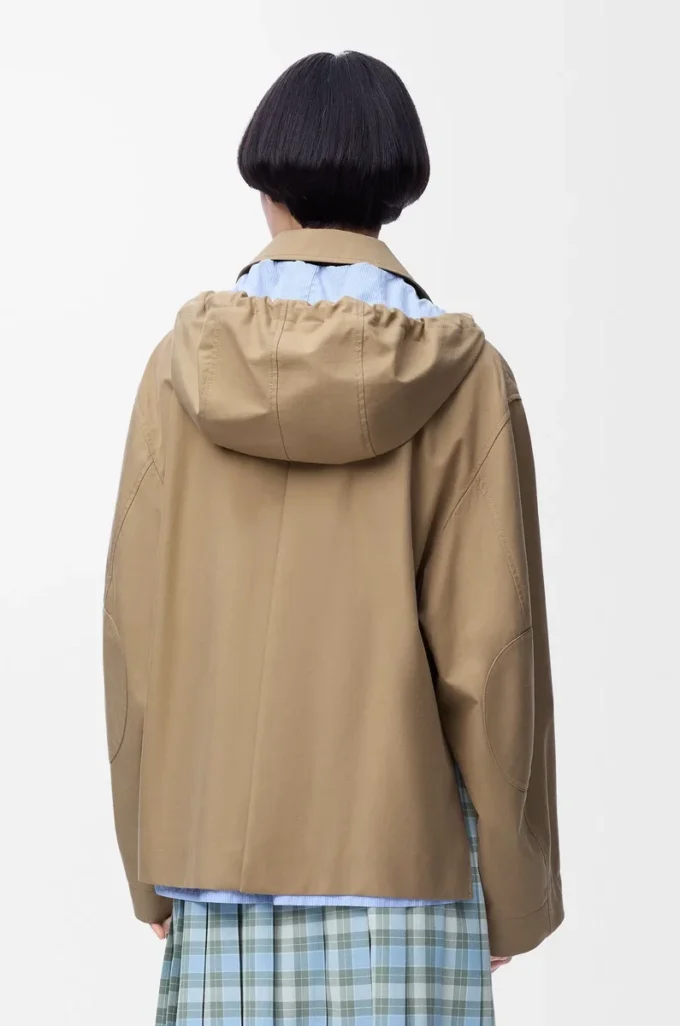 Parka à capuche en coton beige