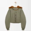 Parka courte en coton vert kaki