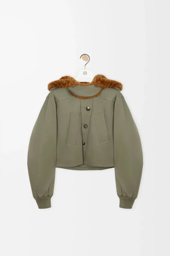 Parka courte en coton vert kaki