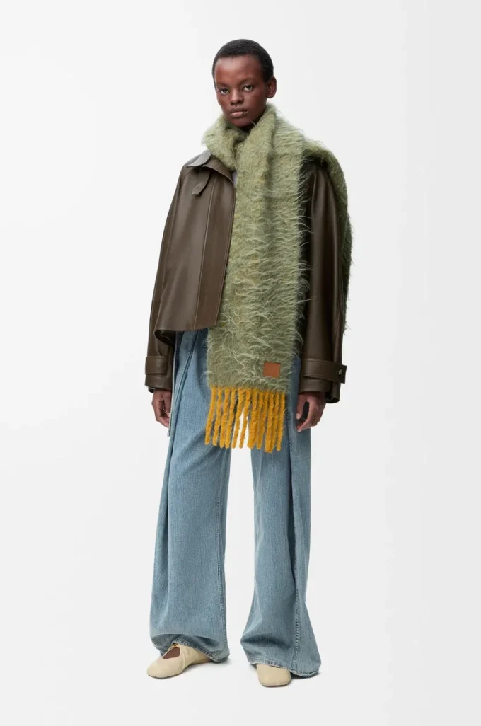 Parka courte en cuir de veau nappa Vert foncé