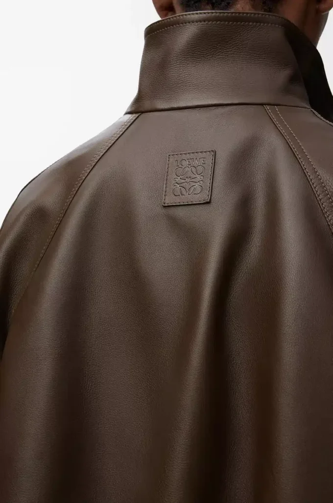 Parka courte en cuir de veau nappa Vert foncé