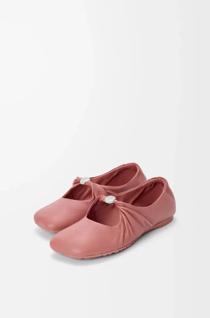 Pebble Ballerines souples en cuir d&rsquo;agneau nappa Blush