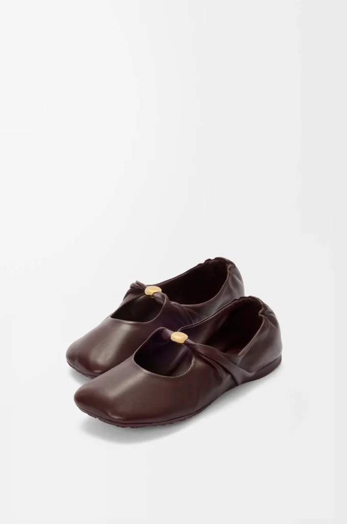 Pebble Ballerines souples en cuir d&rsquo;agneau nappa Bordeaux