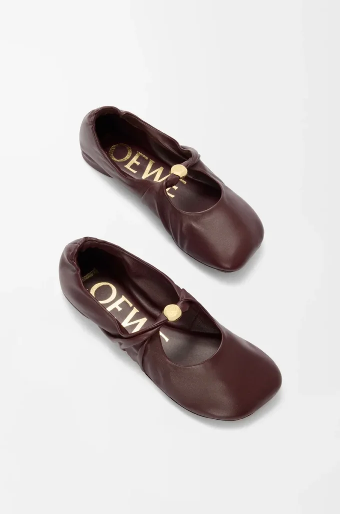 Pebble Ballerines souples en cuir d&rsquo;agneau nappa Bordeaux