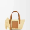 Petit panier Elephant en raphia et cuir de veau naturel/tan