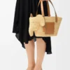 Petit panier Elephant en raphia et cuir de veau naturel/tan