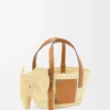 Petit panier Elephant en raphia et cuir de veau naturel/tan