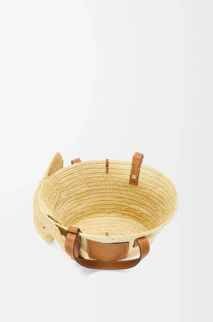 Petit panier Elephant en raphia et cuir de veau naturel/tan