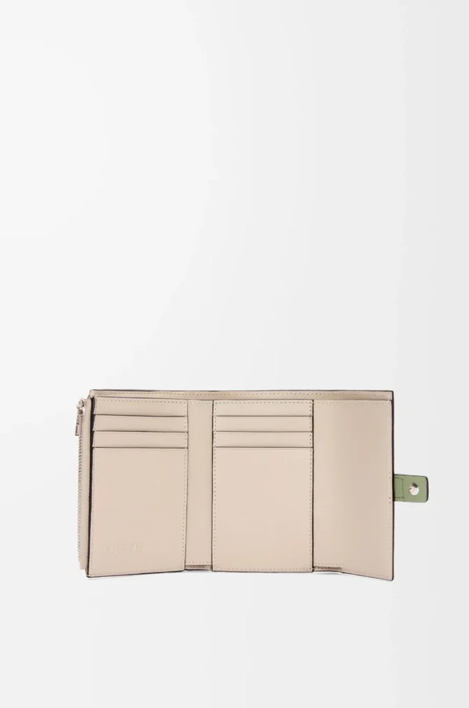 Petit portefeuille vertical en cuir de veau grainé souple Rosemary/Tan